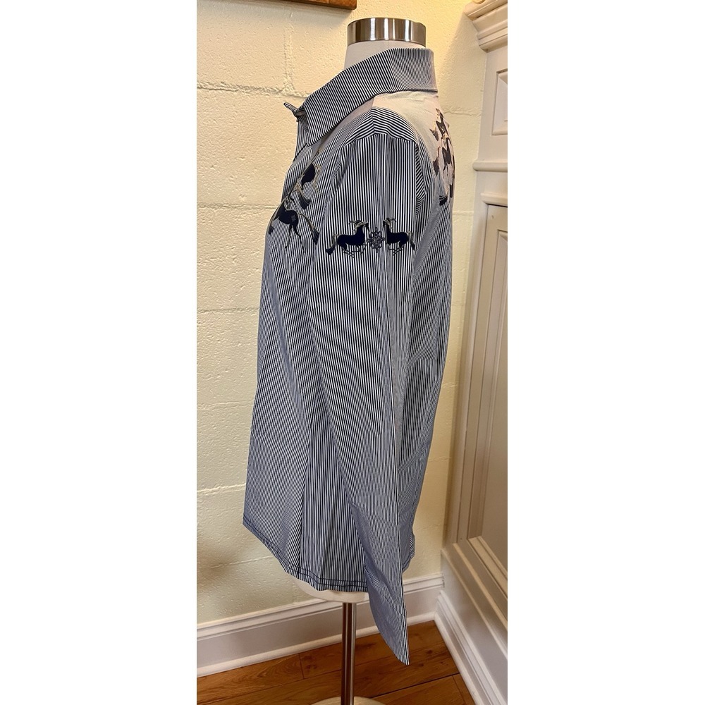 New With‎ Tags Espoir Running Horses Navy Ladies' Button Sun Shirt Size Medium - Picture 8 of 10